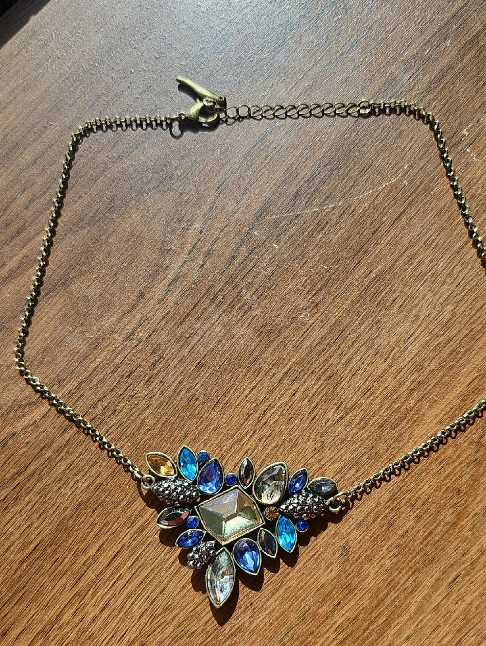 EUC Vintage Gold-Tone Multi-Stone Statement Necklace - Blue & Clear Accents